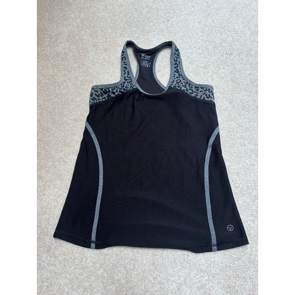 Vogo Athletica Womens S Racerback Workout Tank Black Gray Leopard Trim